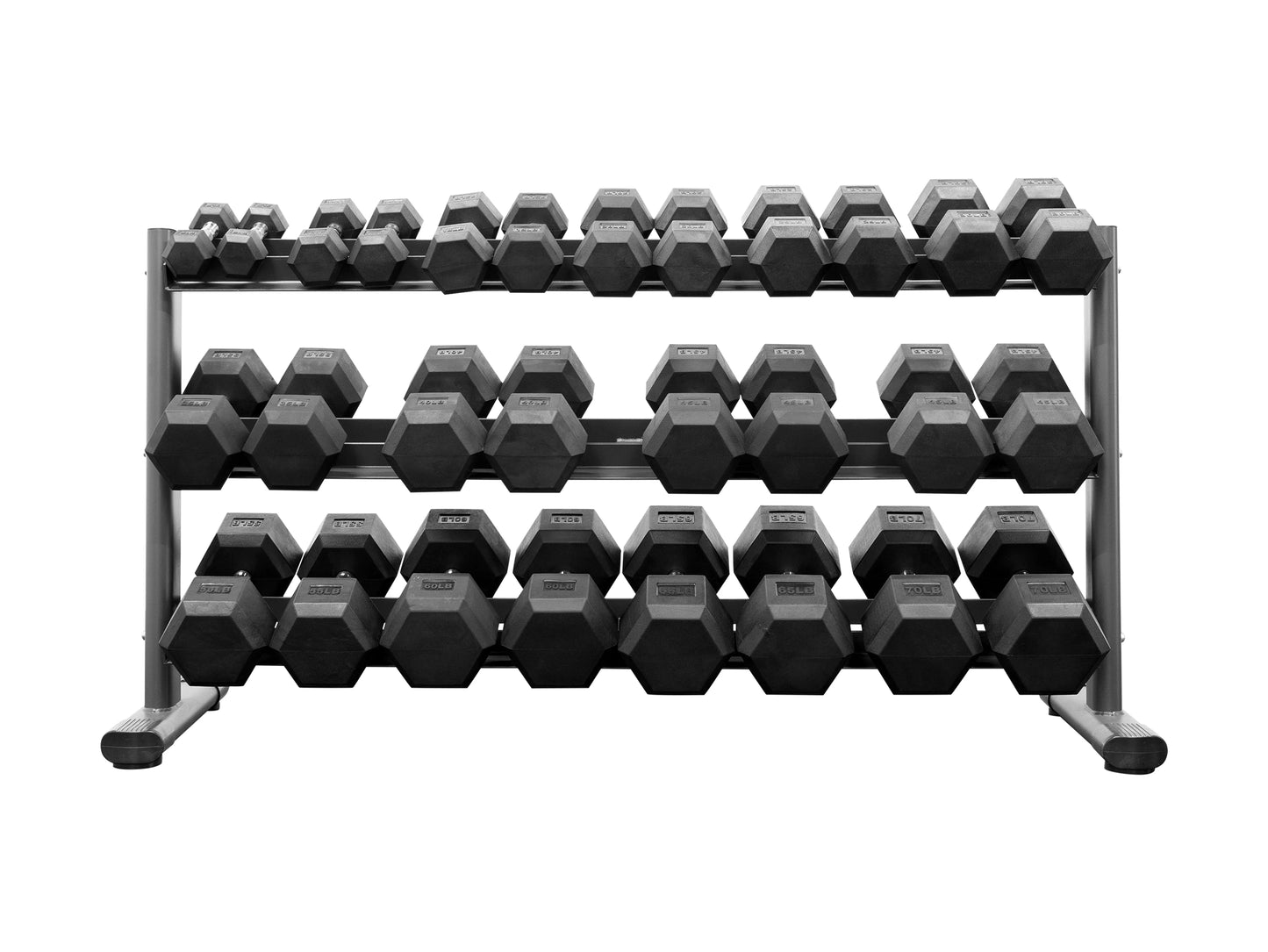 5-70lb Rubber Hex Dumbbell Set BodiiPro